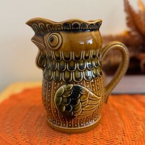 Rustic Brown Ceramic Bird Pitcher
